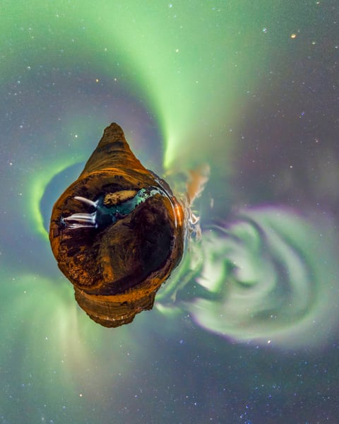 Auroras Over Kirkjufell, Iceland - 360 Planet Panorama